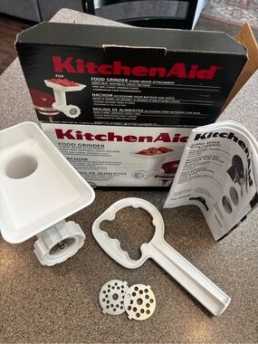 KitchenAid White Food Grinder Attachment with Plates and Tray